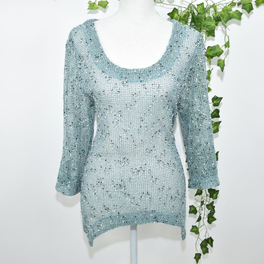 Blair teal spotted knit boho layer blouse top S